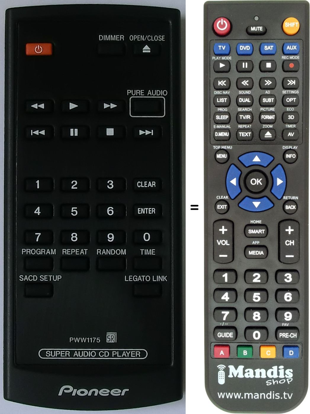Replacement remote control Pioneer PWW1175