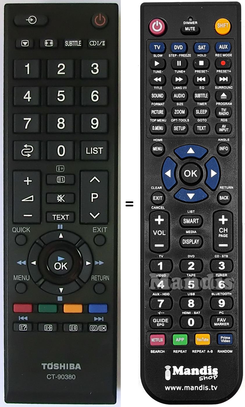 Replacement remote control Toshiba CT90380
